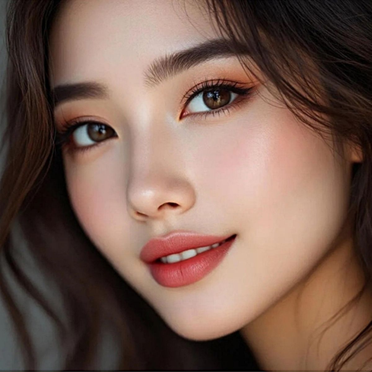 Close-up of an Asian woman with smooth, balanced facial features representing personalized plastic surgery at Aestira in Miami.