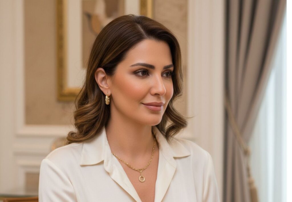 Middle Eastern woman with soft, natural facial volume after facial fat transfer at Aestira in Miami.