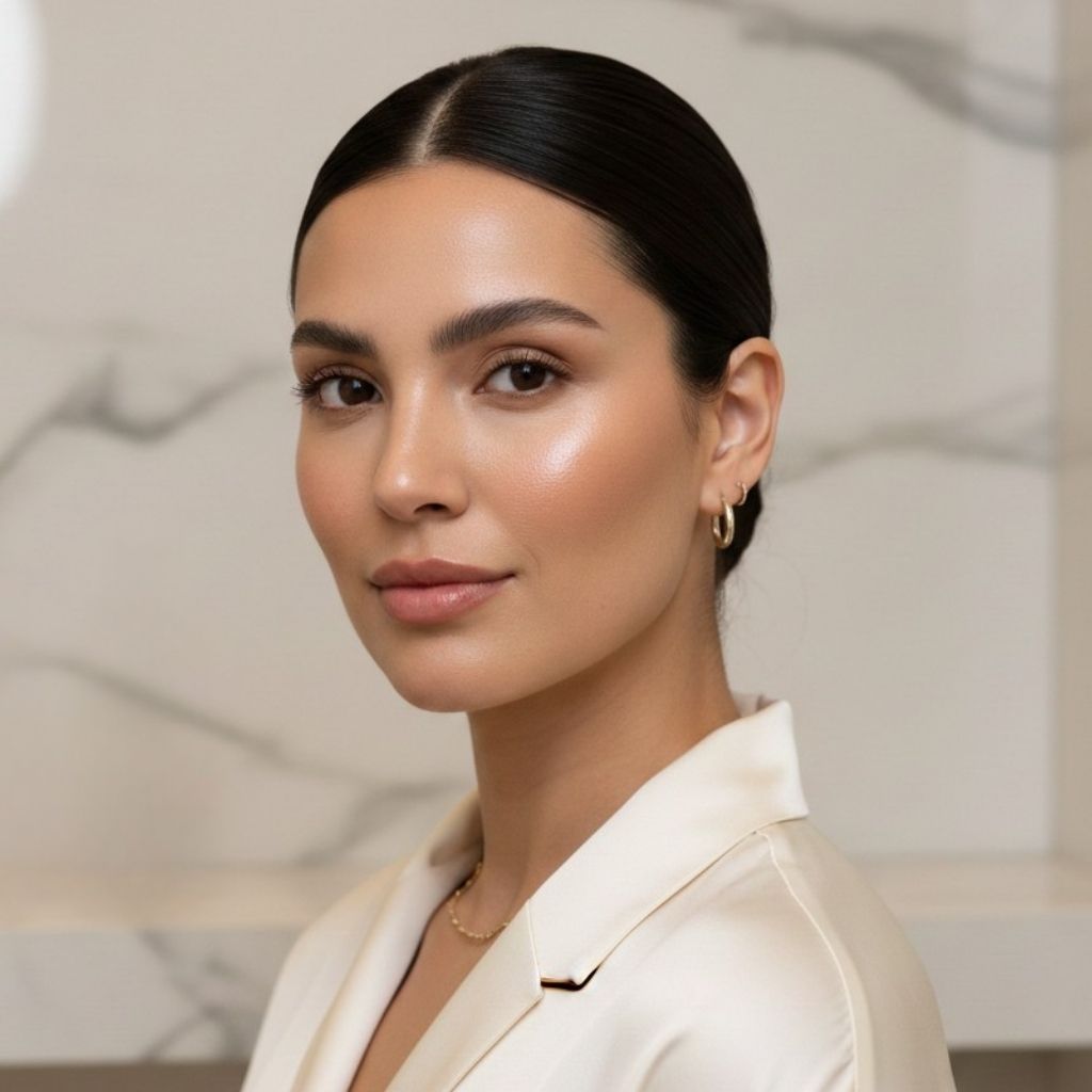 Elegant Latin woman in a luxury clinic setting representing personalized aesthetic treatment at Aestira in Miami.