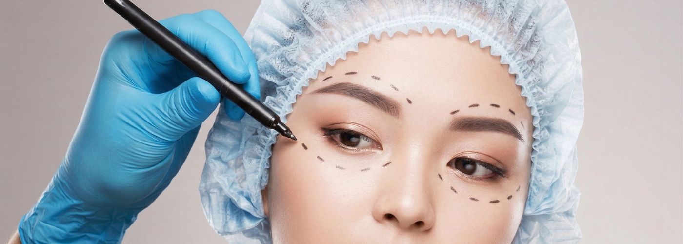 Facial marking for lower eyelid and under-eye treatment planning during aesthetic consultation at Aestira