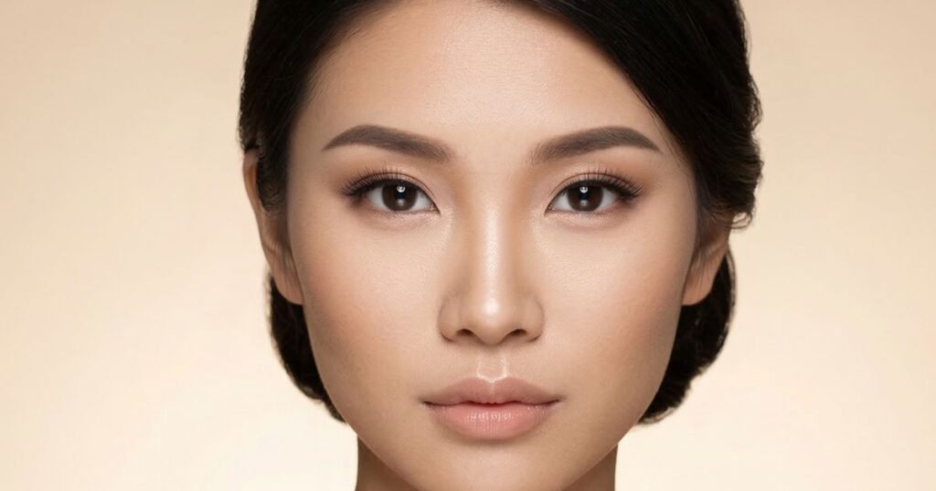 Natural single eyelid eye shape example showing smooth eyelid contour and facial symmetry