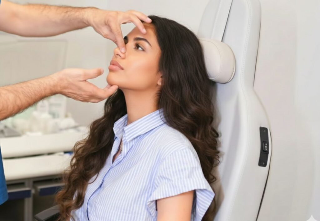 Consultation for precision Latin rhinoplasty with facial assessment and nose structure evaluation at Aestira